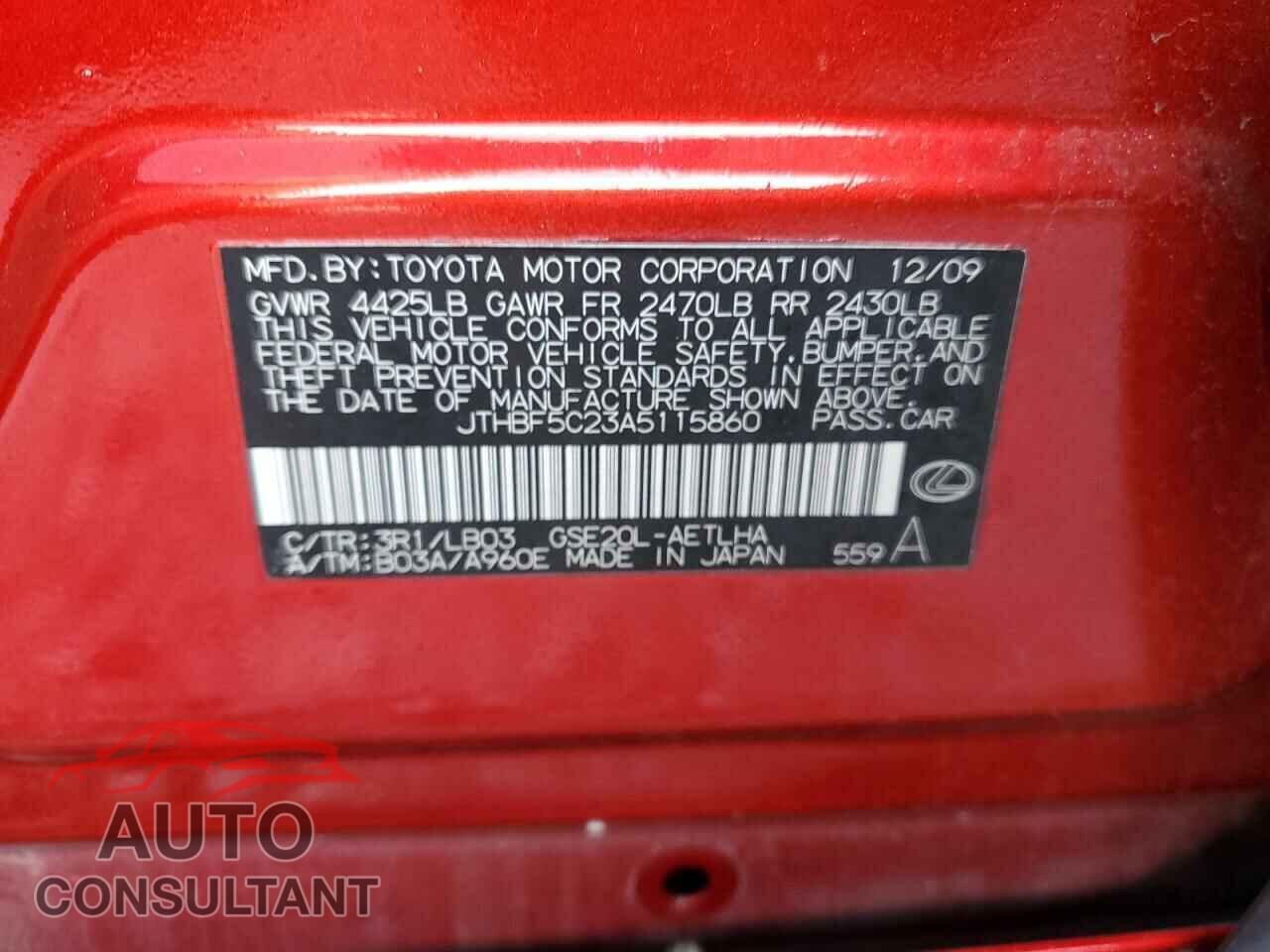LEXUS IS 2010 - JTHBF5C23A5115860