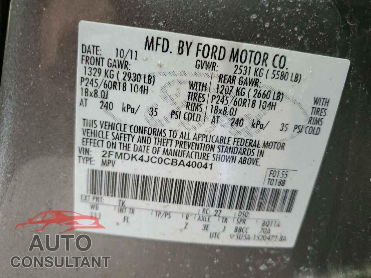 FORD EDGE 2012 - 2FMDK4JC0CBA40041