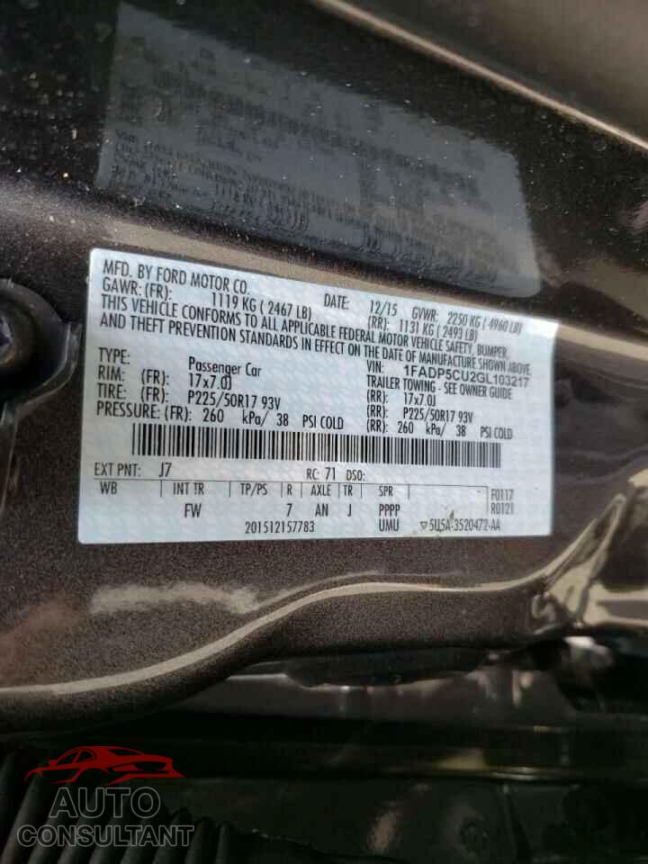 FORD CMAX 2016 - 1FADP5CU2GL103217