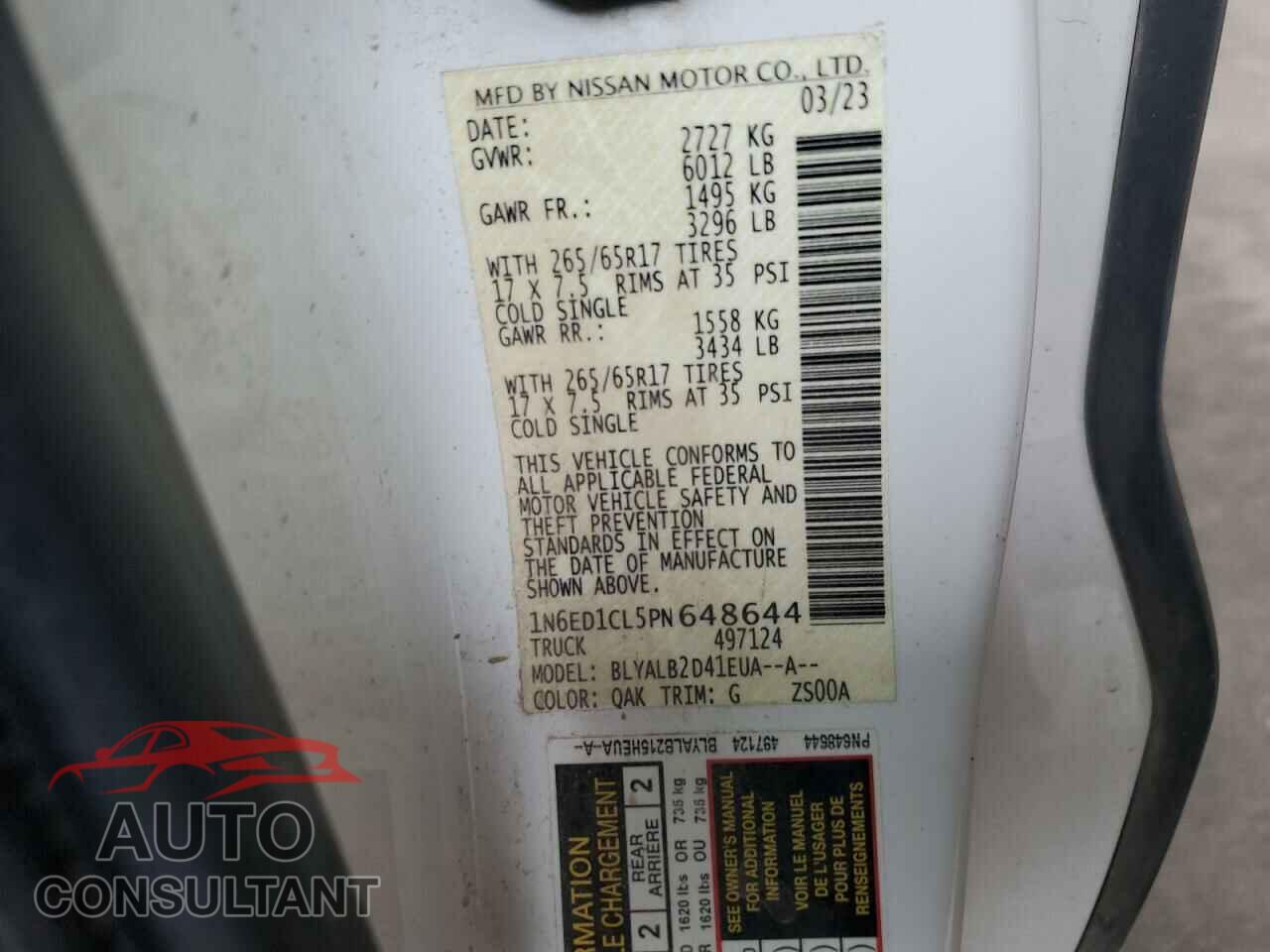 NISSAN FRONTIER 2023 - 1N6ED1CL5PN648644
