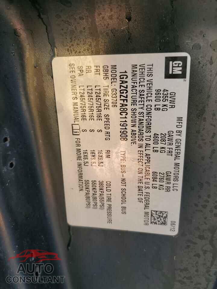 CHEVROLET EXPRESS 2012 - 1GAZGZFA8C1191908
