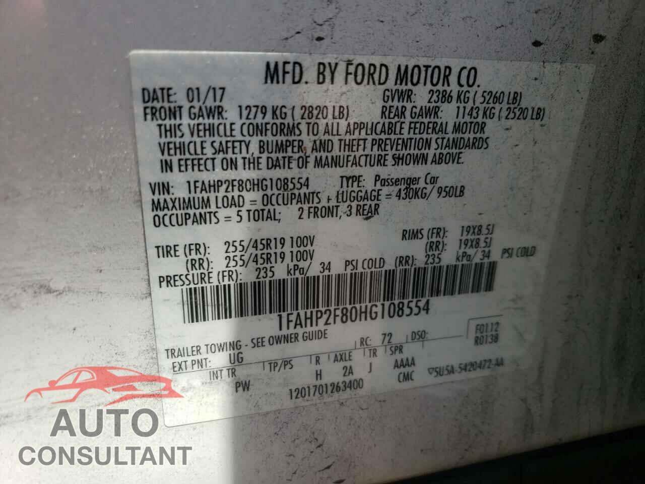 FORD TAURUS 2017 - 1FAHP2F80HG108554
