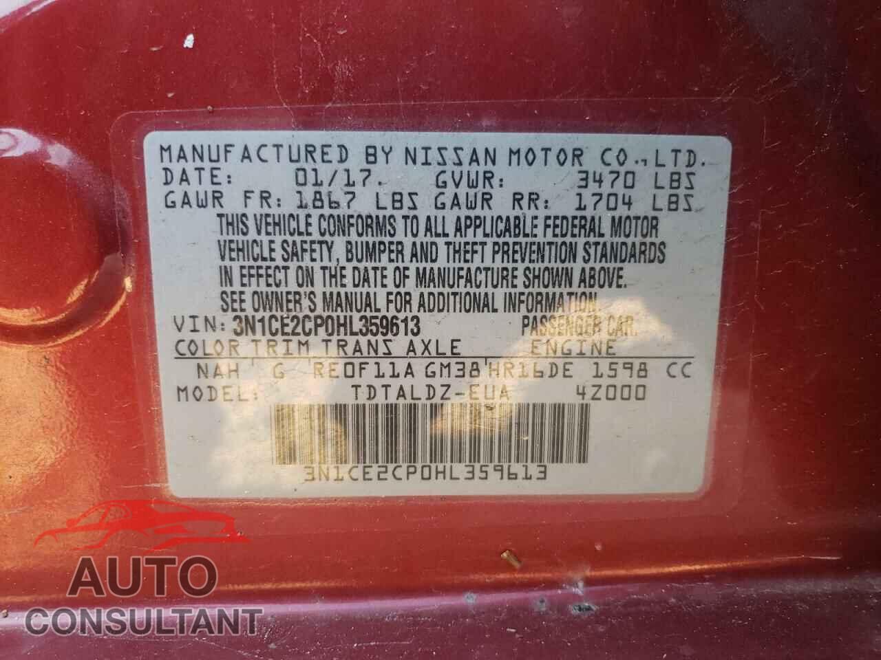 NISSAN VERSA 2017 - 3N1CE2CP0HL359613