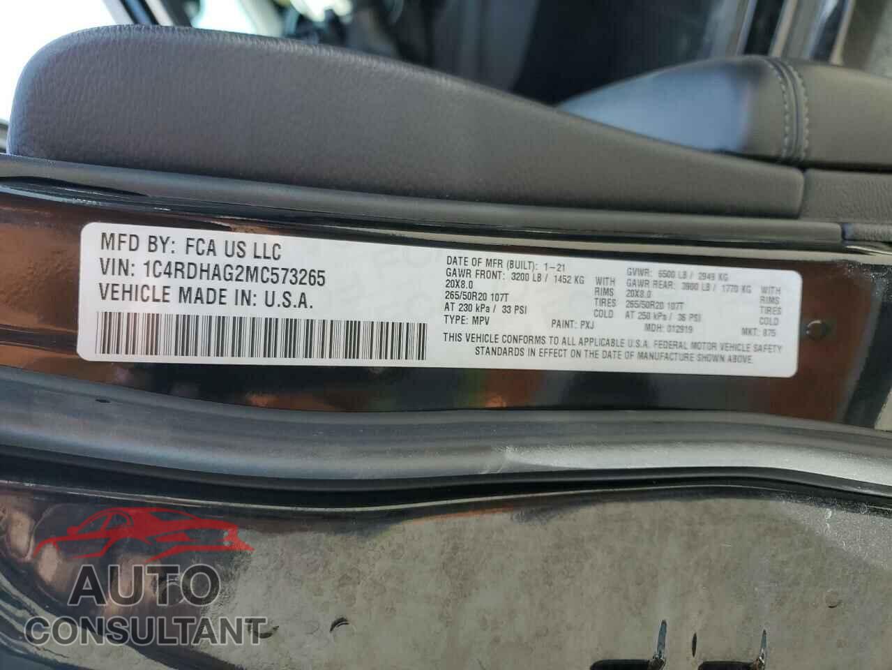 DODGE DURANGO 2021 - 1C4RDHAG2MC573265