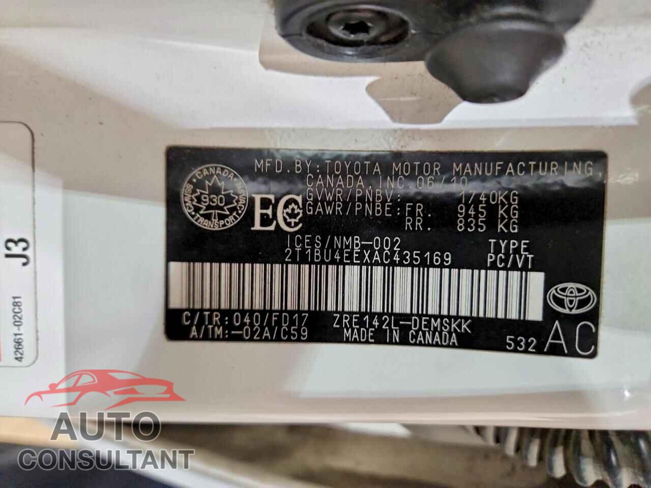 TOYOTA COROLLA 2010 - 2T1BU4EEXAC435169