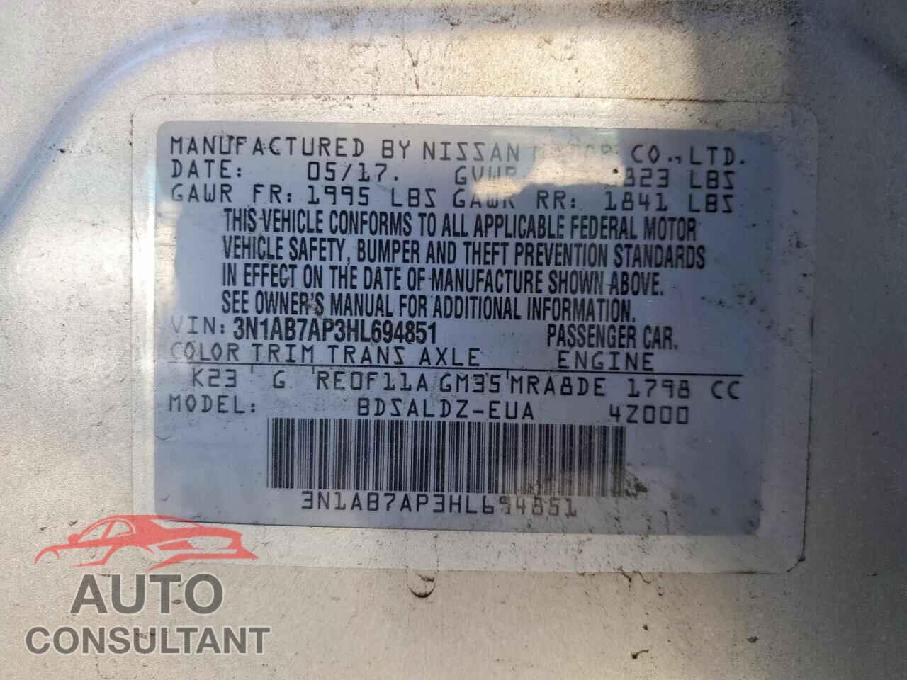 NISSAN SENTRA 2017 - 3N1AB7AP3HL694851