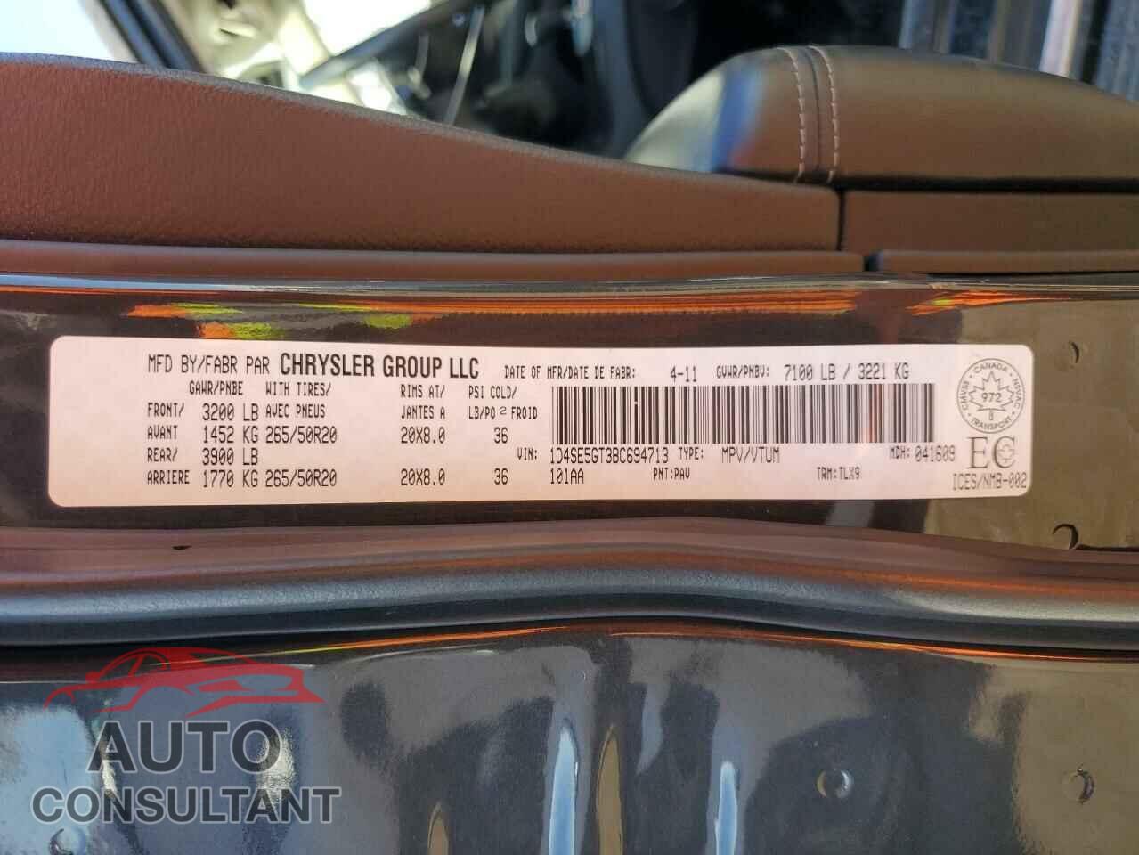 DODGE DURANGO 2011 - 1D4SE5GT3BC694713