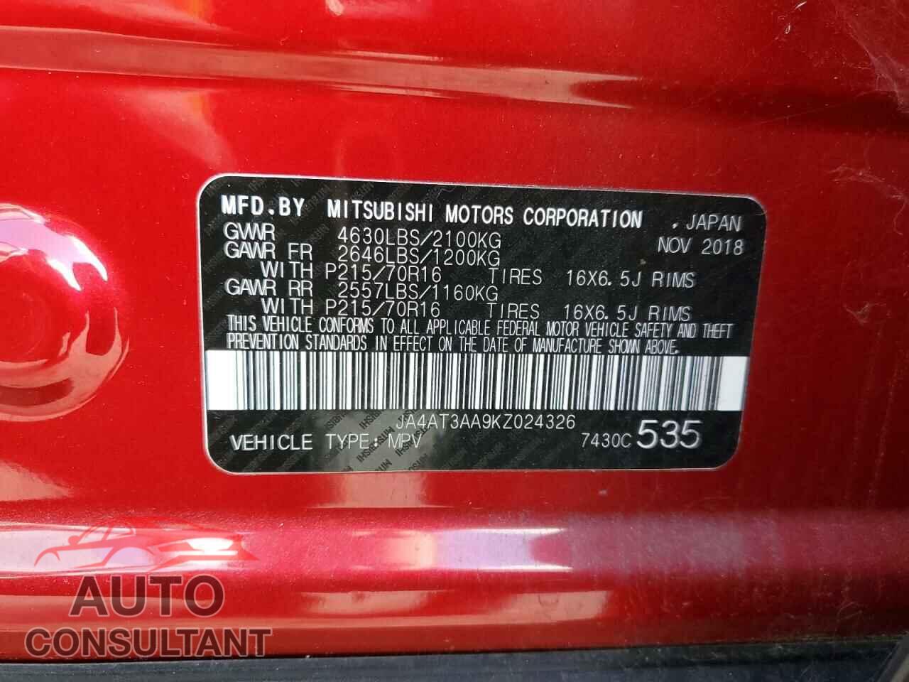 MITSUBISHI ECLIPSE 2019 - JA4AT3AA9KZ024326