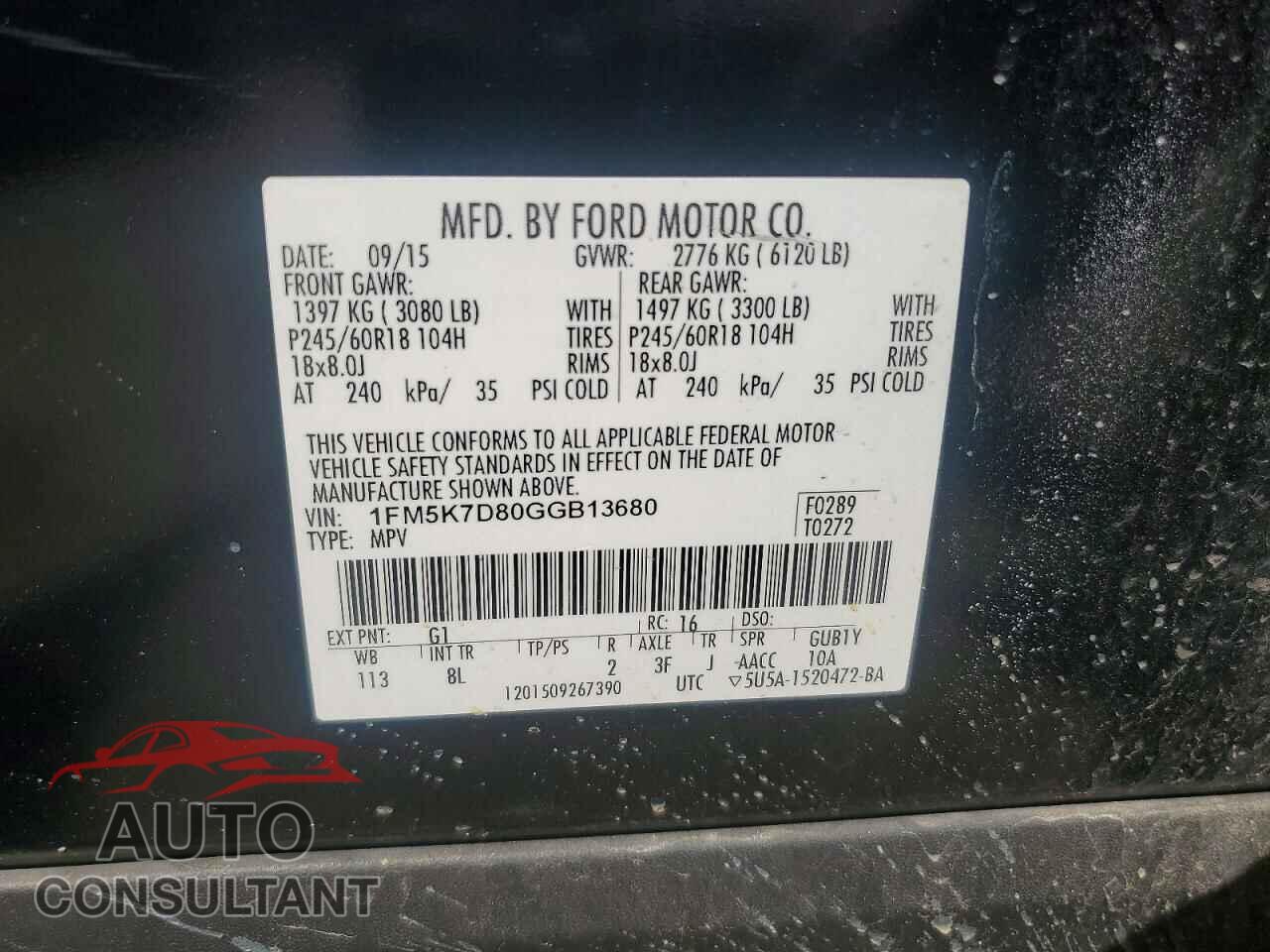FORD EXPLORER 2016 - 1FM5K7D80GGB13680