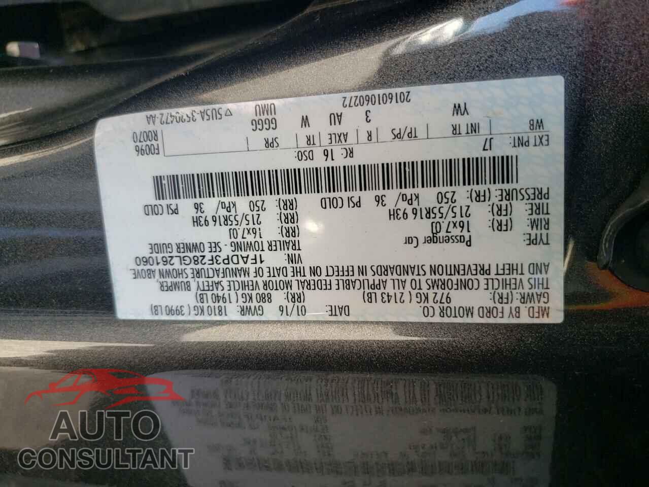 FORD FOCUS 2016 - 1FADP3F28GL261060