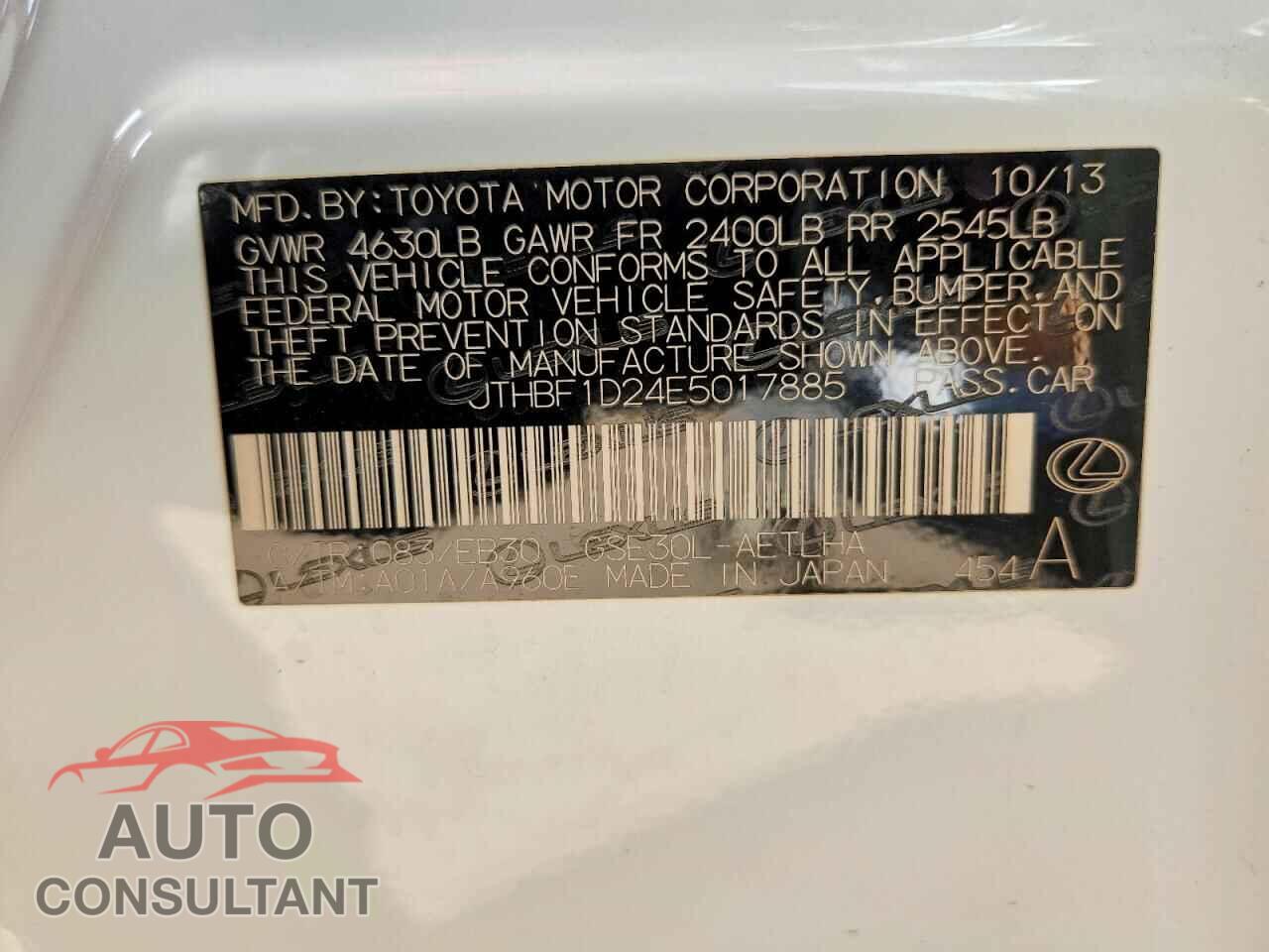 LEXUS IS 2014 - JTHBF1D24E5017885