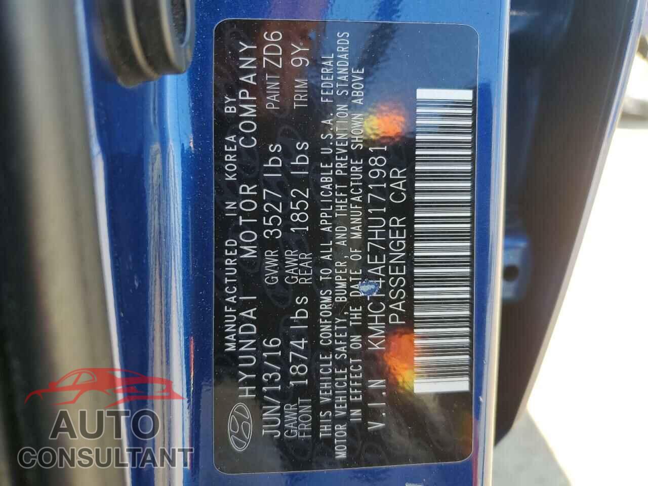 HYUNDAI ACCENT 2017 - KMHCT4AE7HU171981