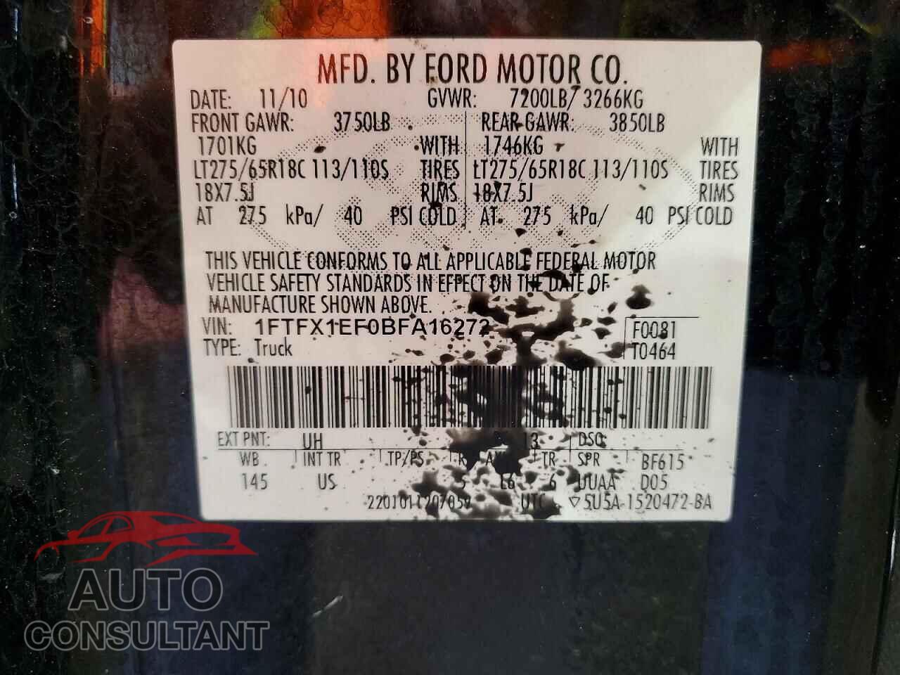 FORD F150 2011 - 1FTFX1EF0BFA16272
