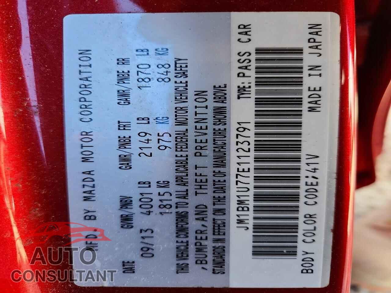 MAZDA 3 2014 - JM1BM1U77E1123791