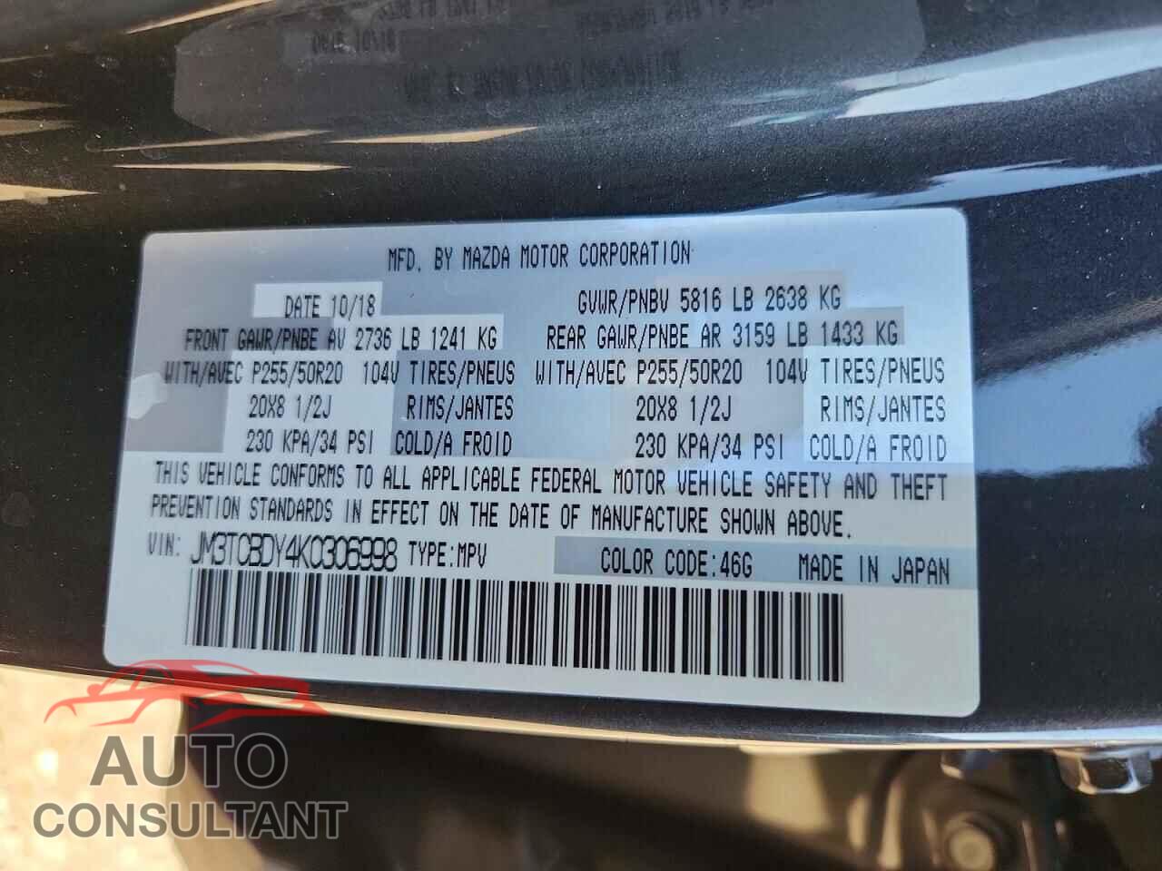 MAZDA CX-9 2019 - JM3TCBDY4K0306998