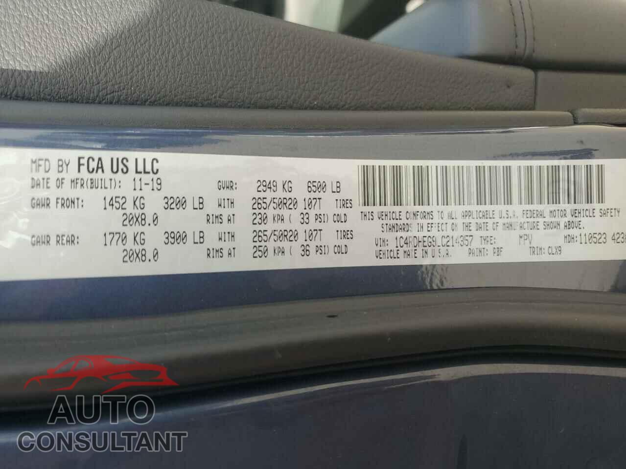 DODGE DURANGO 2020 - 1C4RDHEG9LC214357