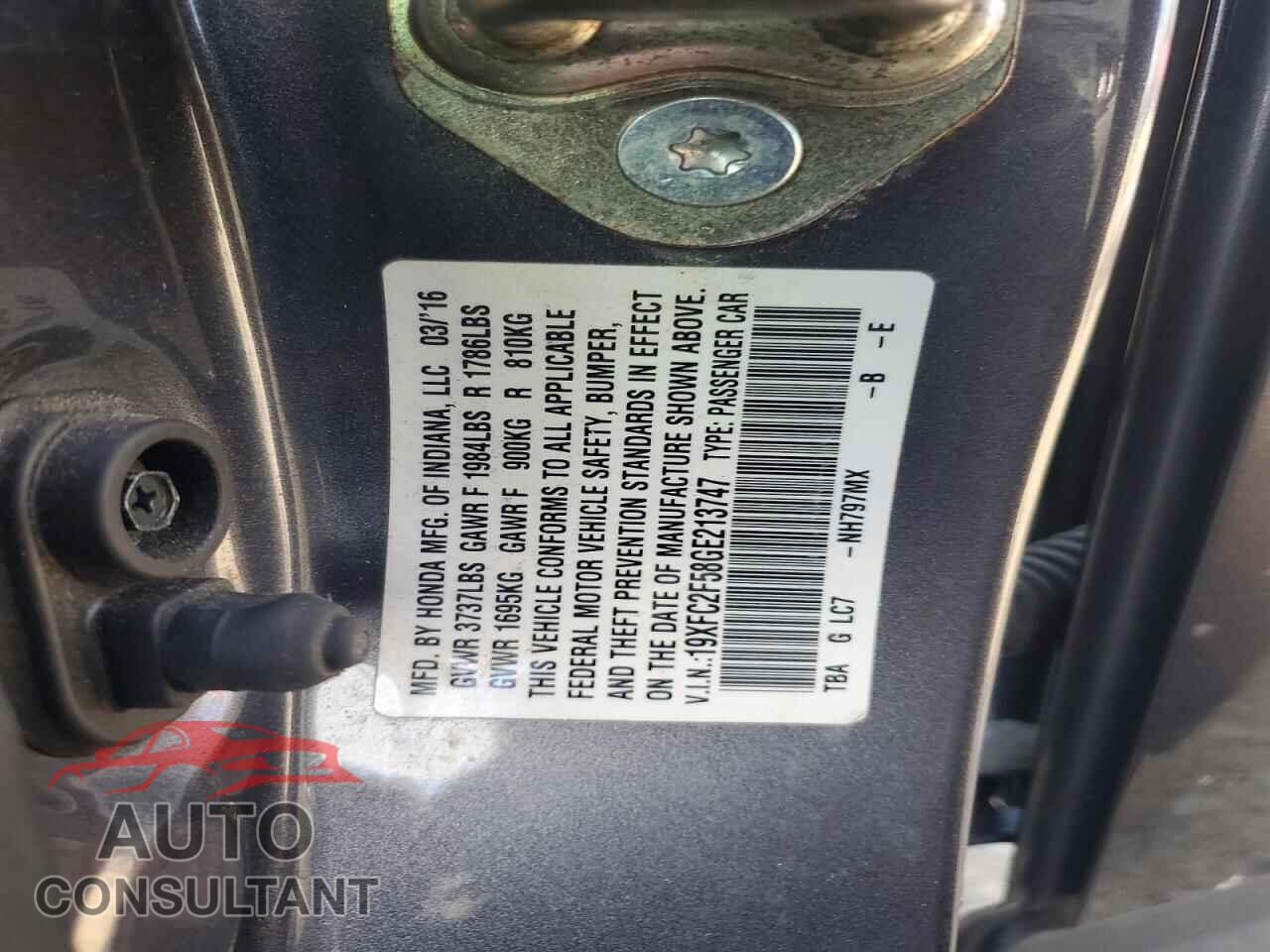 HONDA CIVIC 2016 - 19XFC2F58GE213747