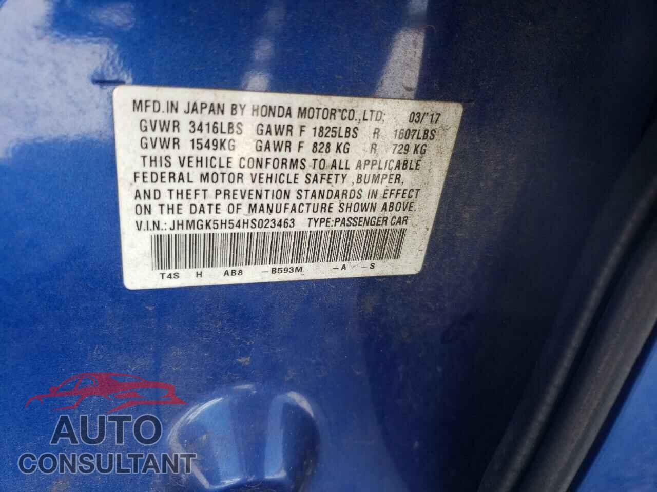 HONDA FIT 2017 - JHMGK5H54HS023463