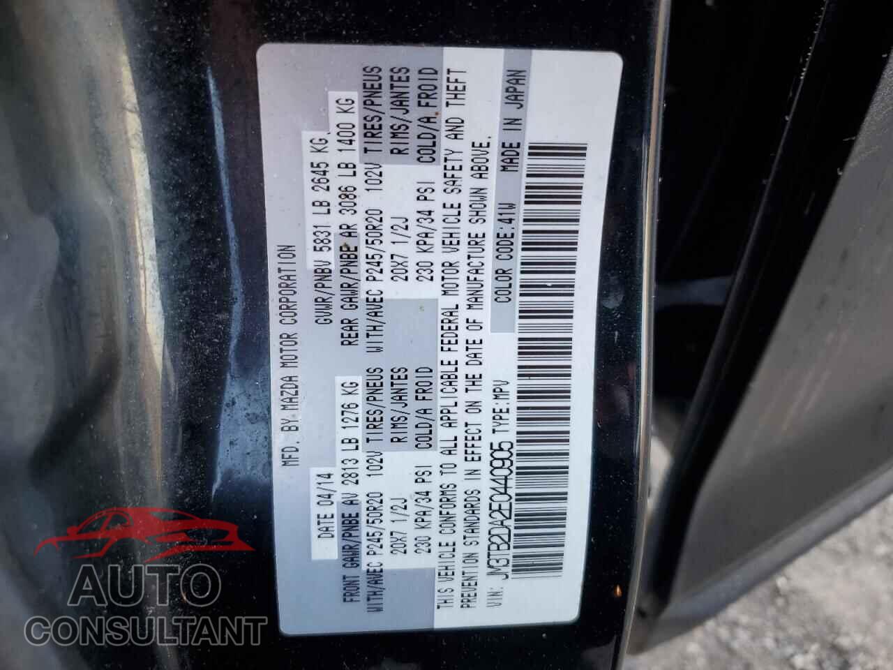 MAZDA CX-9 2014 - JM3TB2DA2E0440905
