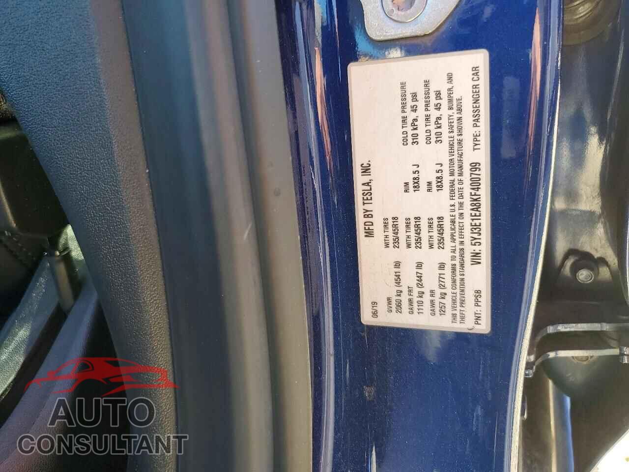TESLA MODEL 3 2019 - 5YJ3E1EA8KF400799