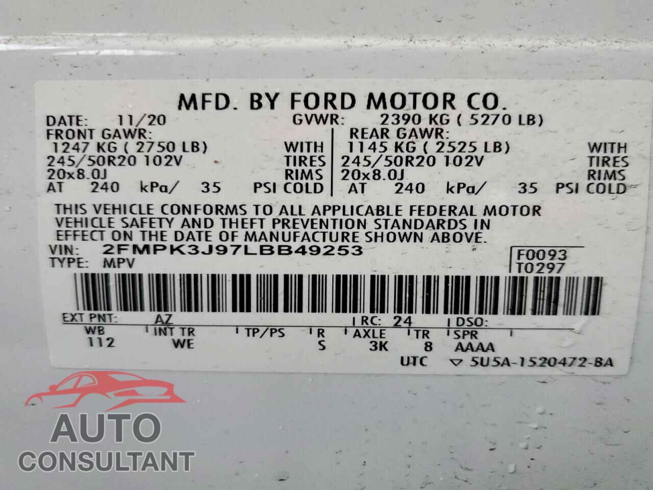 FORD EDGE 2020 - 2FMPK3J97LBB49253
