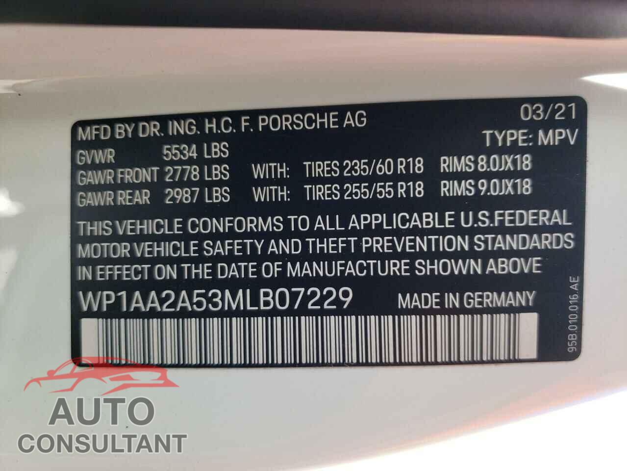 PORSCHE MACAN 2021 - WP1AA2A53MLB07229