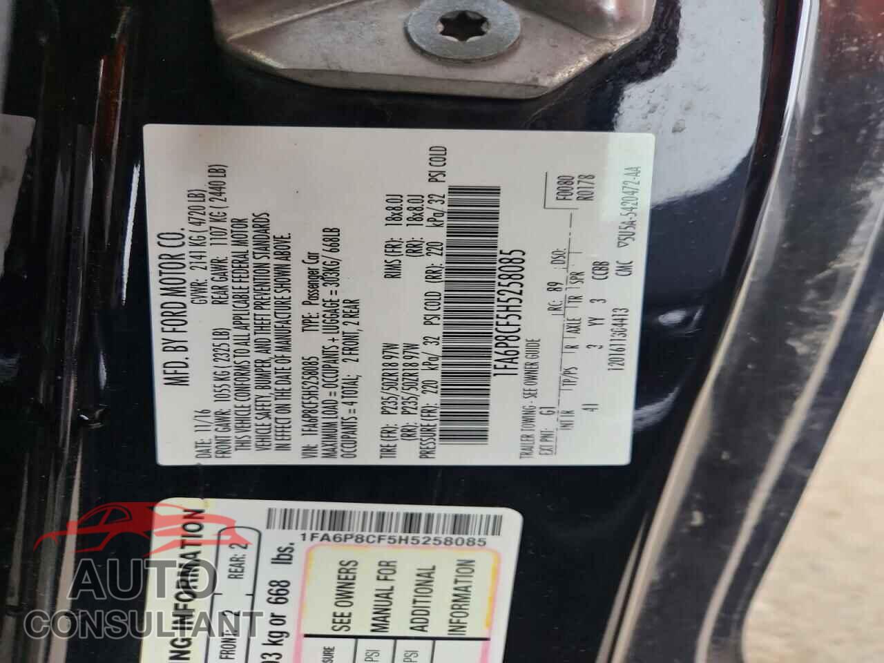 FORD MUSTANG 2017 - 1FA6P8CF5H5258085