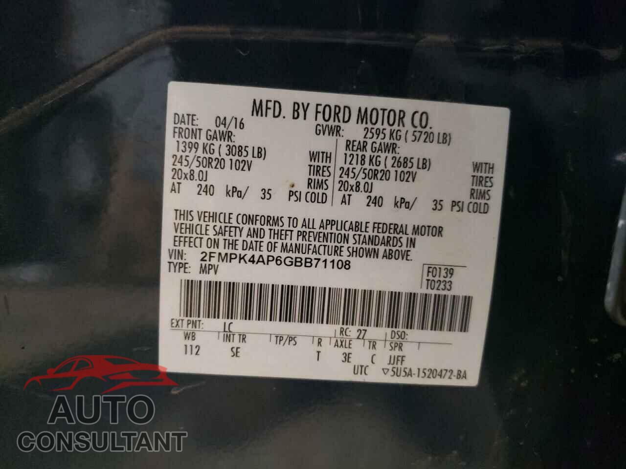 FORD EDGE 2016 - 2FMPK4AP6GBB71108