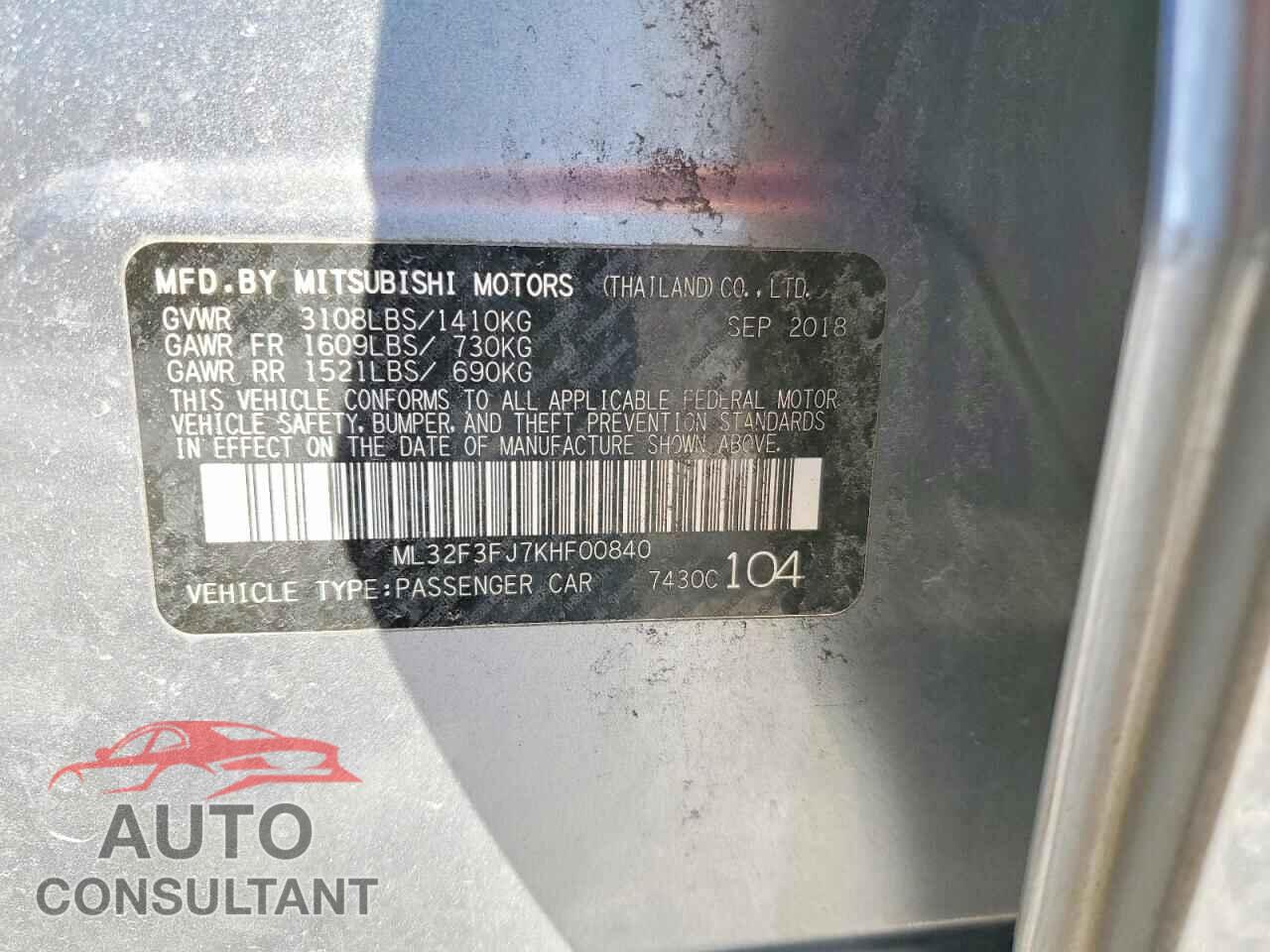 MITSUBISHI MIRAGE 2019 - ML32F3FJ7KHF00840