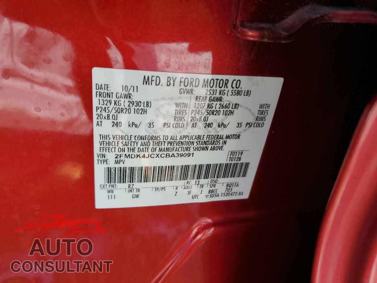 FORD EDGE 2012 - 2FMDK4JCXCBA39091
