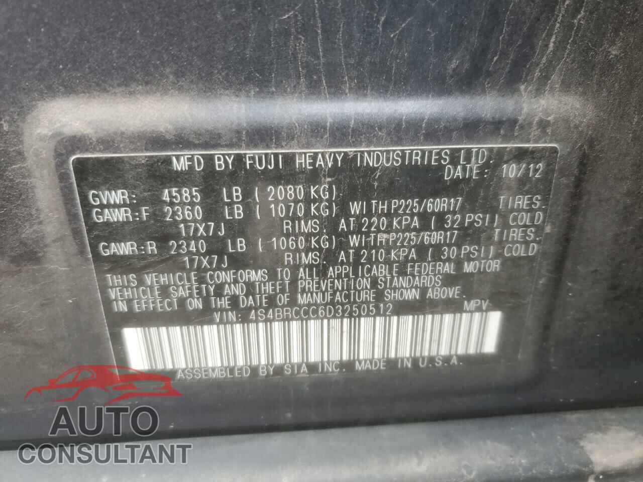 SUBARU OUTBACK 2013 - 4S4BRCCC6D3250512