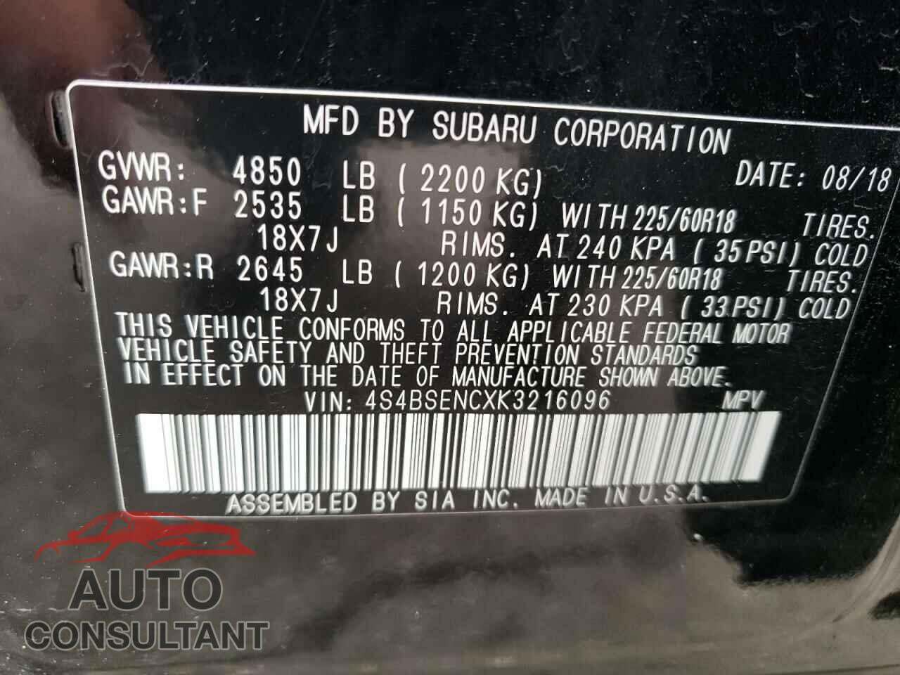 SUBARU OUTBACK 2019 - 4S4BSENCXK3216096