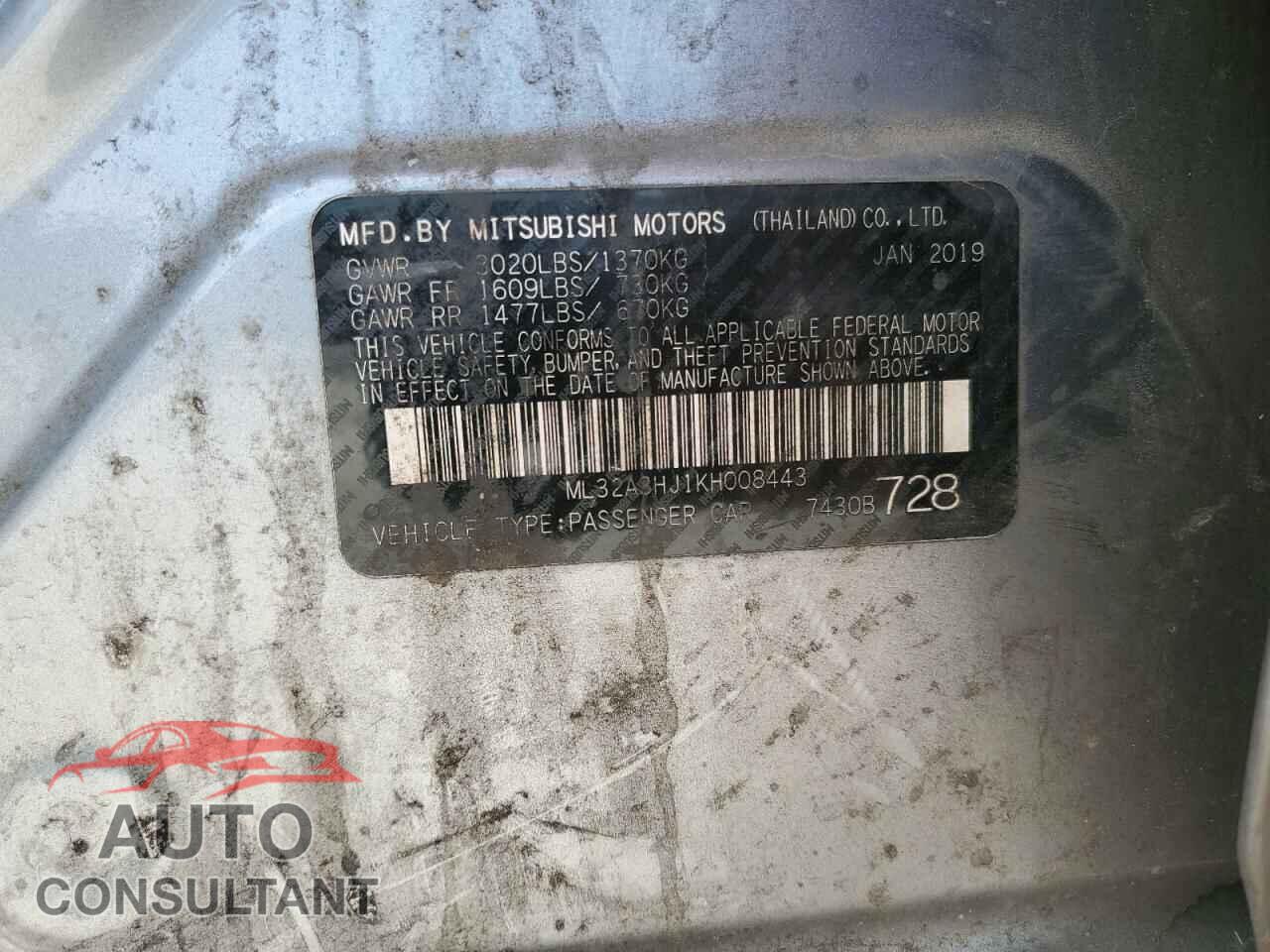 MITSUBISHI MIRAGE 2019 - ML32A3HJ1KH008443