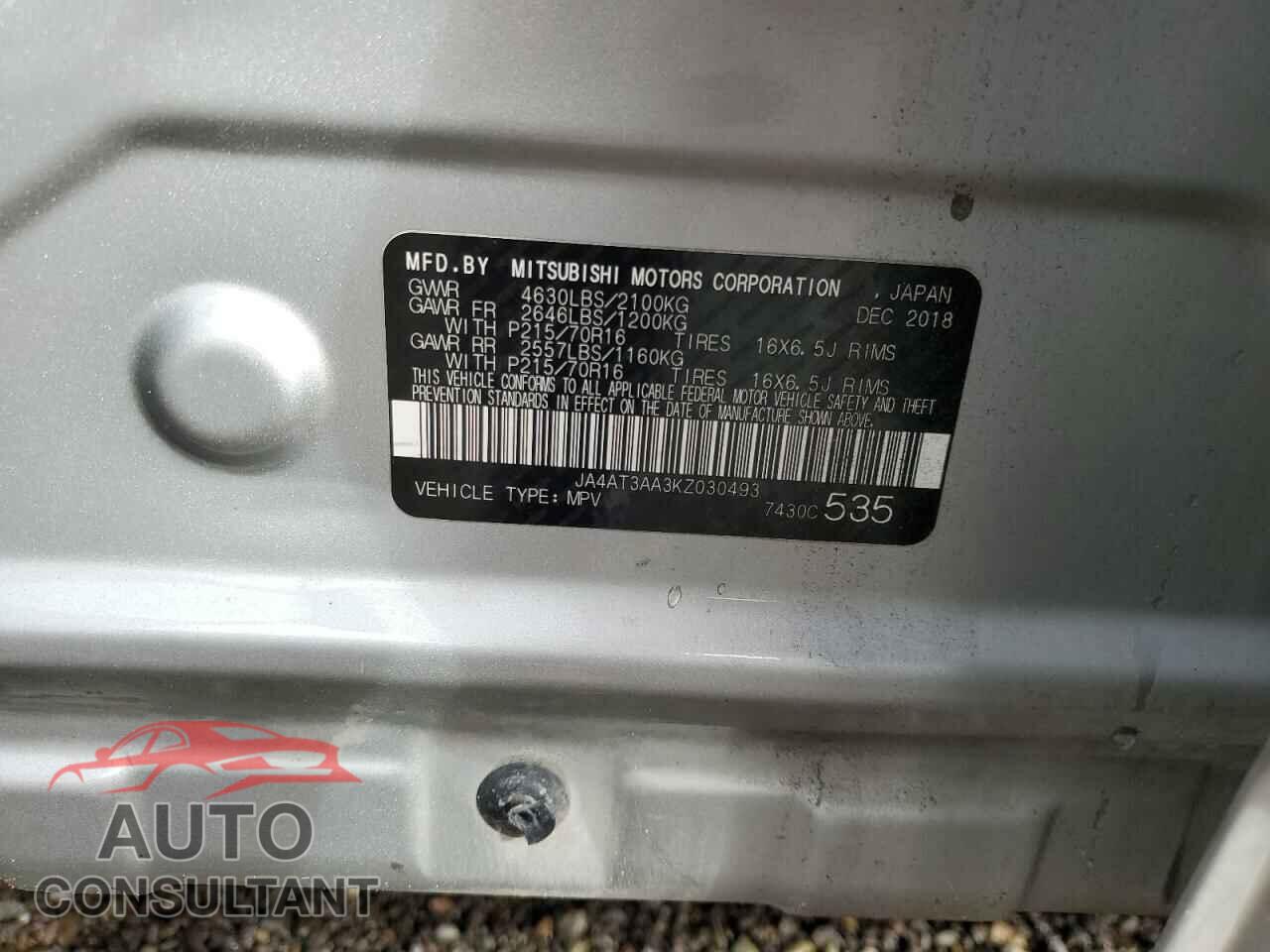 MITSUBISHI ECLIPSE 2019 - JA4AT3AA3KZ030493