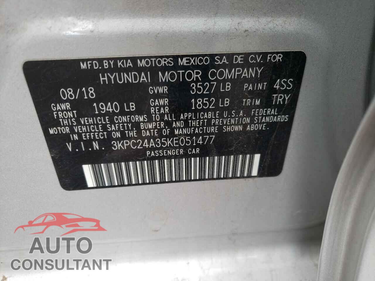 HYUNDAI ACCENT 2019 - 3KPC24A35KE051477
