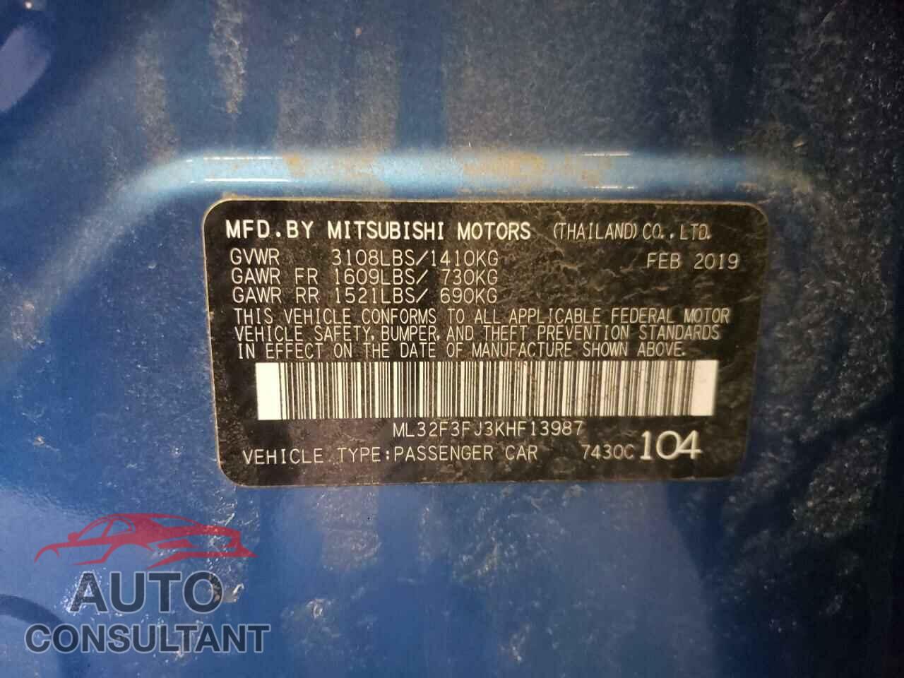 MITSUBISHI MIRAGE 2019 - ML32F3FJ3KHF13987