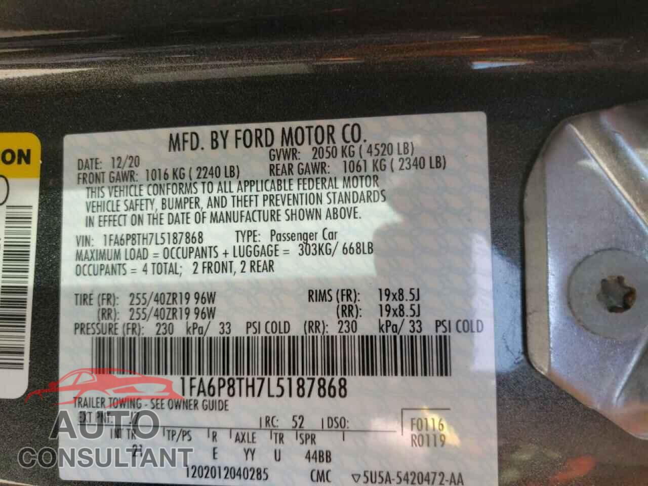 FORD MUSTANG 2020 - 1FA6P8TH7L5187868