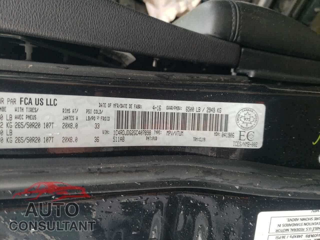 DODGE DURANGO 2016 - 1C4RDJDG2GC407898