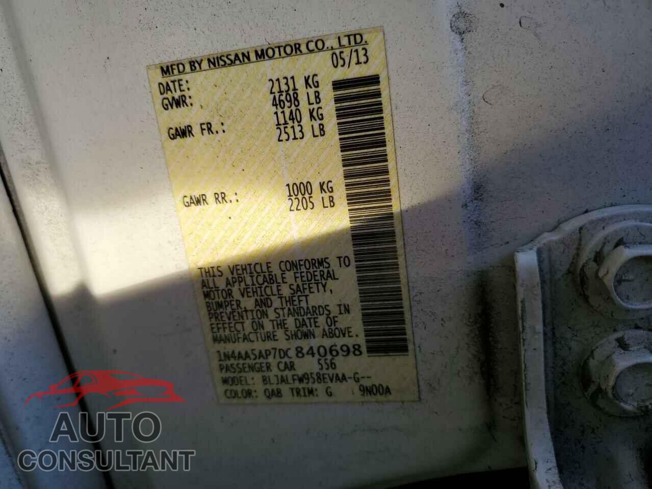 NISSAN MAXIMA 2013 - 1N4AA5AP7DC840698