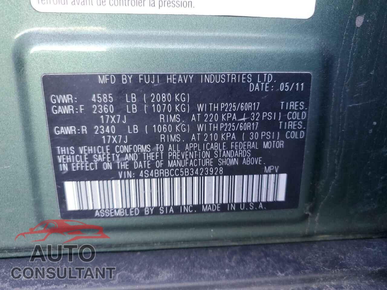 SUBARU OUTBACK 2011 - 4S4BRBCC5B3423928