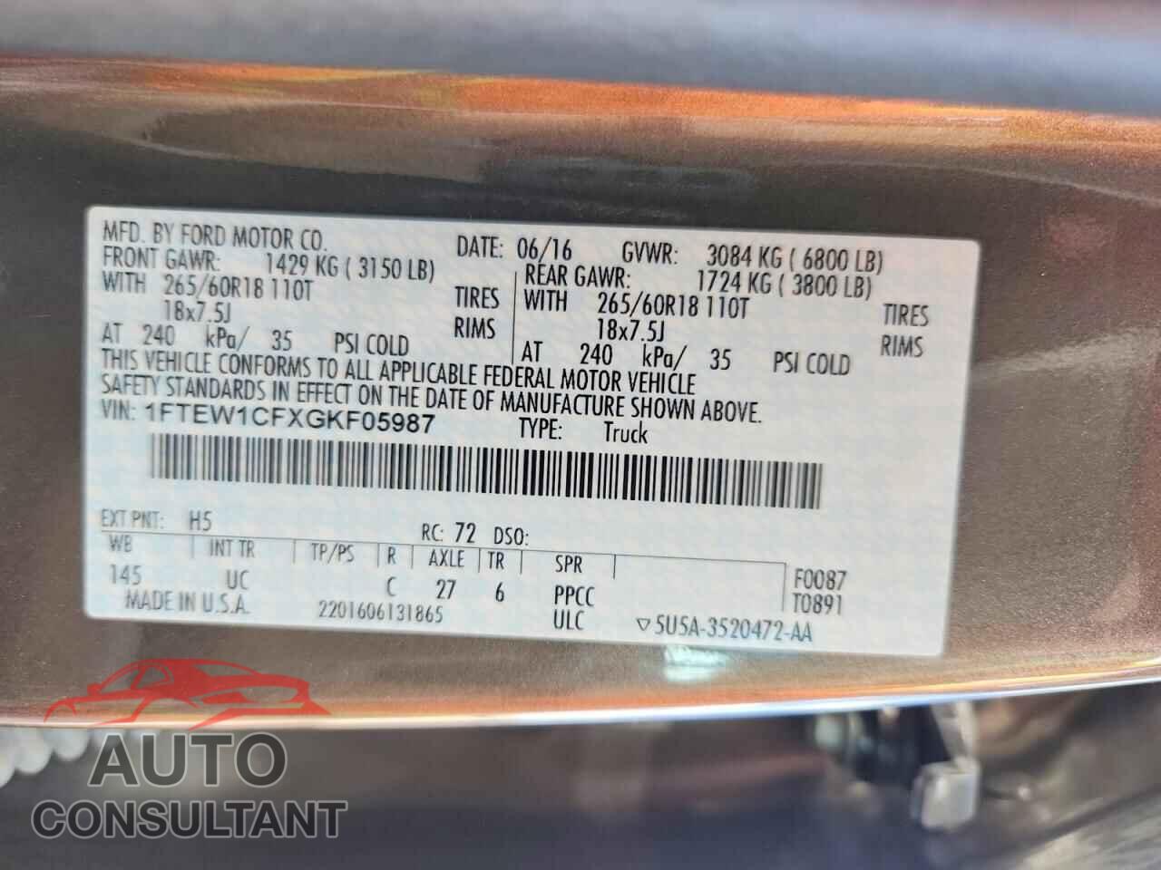 FORD F150 2016 - 1FTEW1CFXGKF05987
