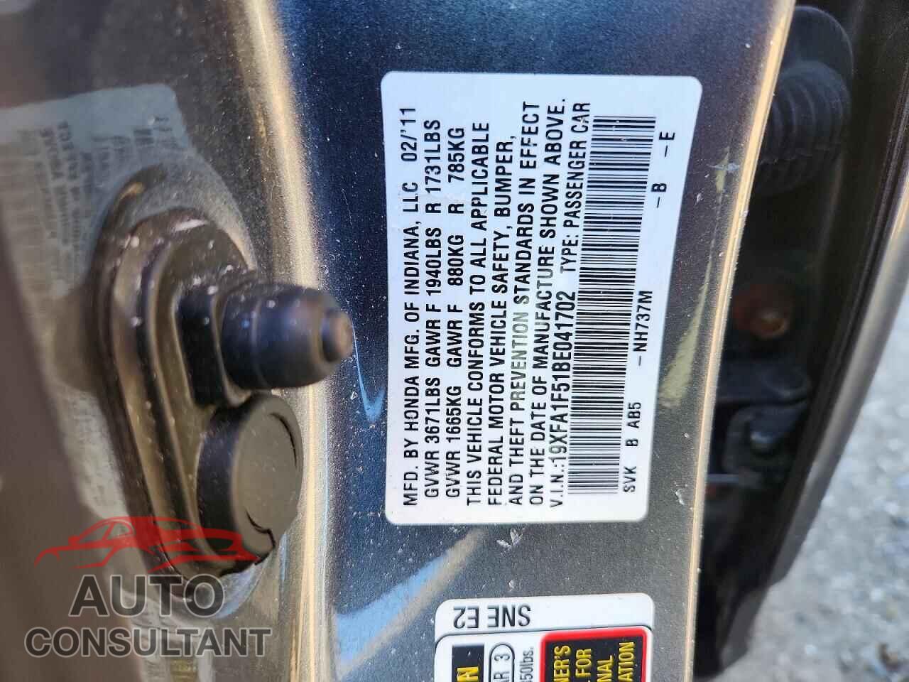 HONDA CIVIC 2011 - 19XFA1F51BE041702