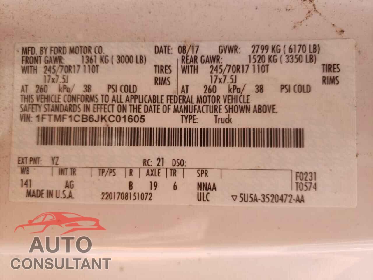 FORD F150 2018 - 1FTMF1CB6JKC01605
