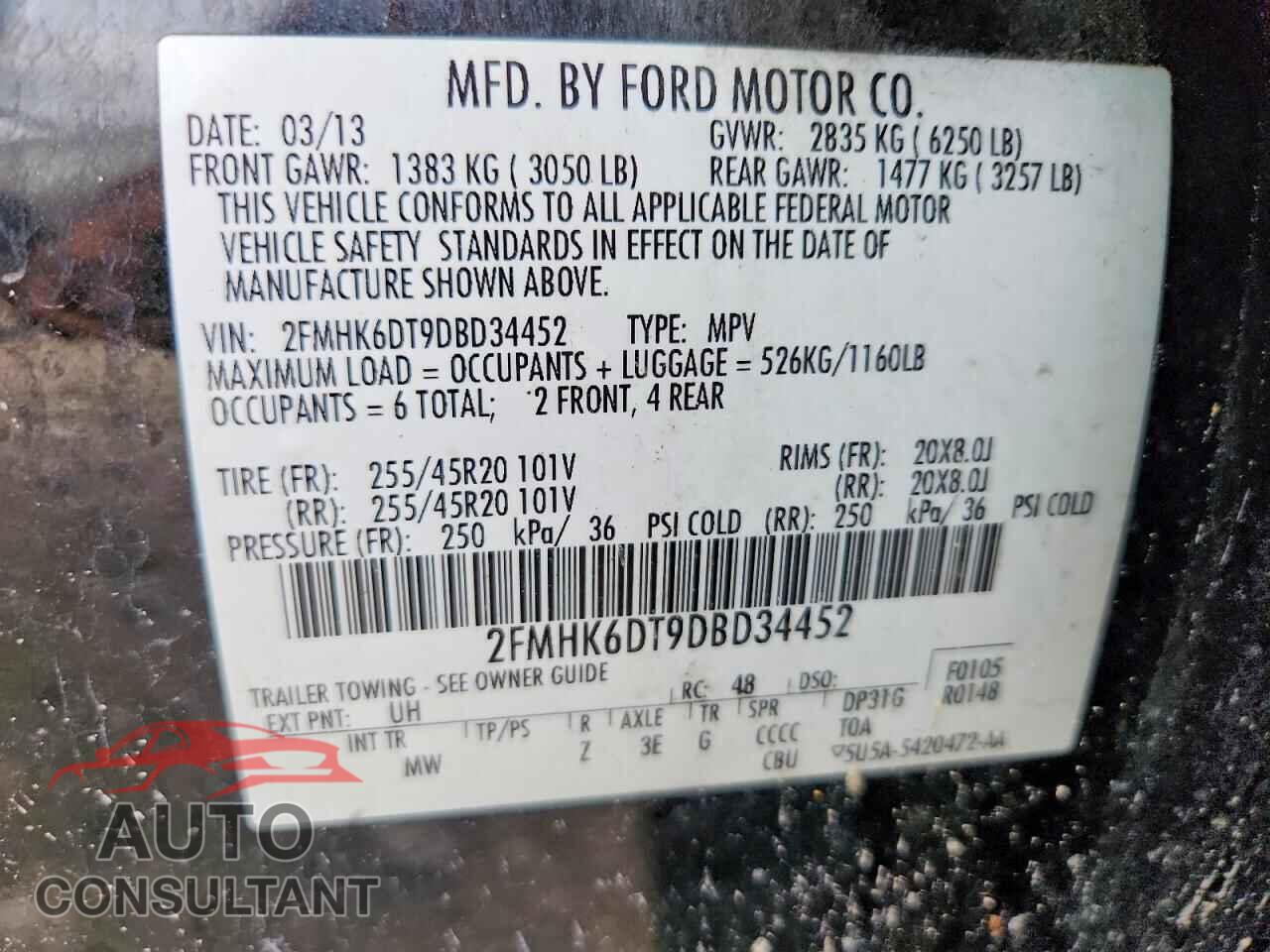 FORD FLEX 2013 - 2FMHK6DT9DBD34452
