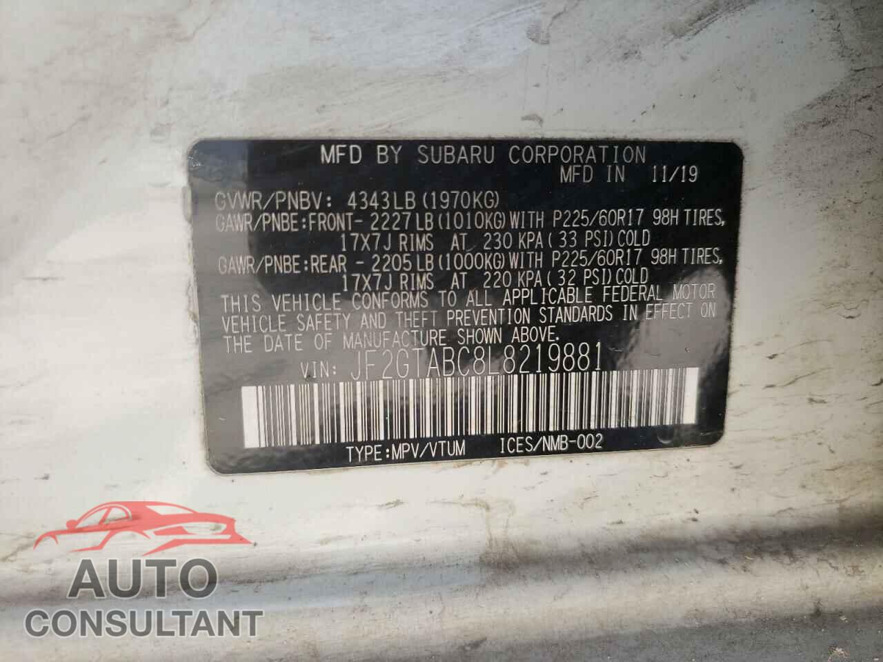 SUBARU CROSSTREK 2020 - JF2GTABC8L8219881