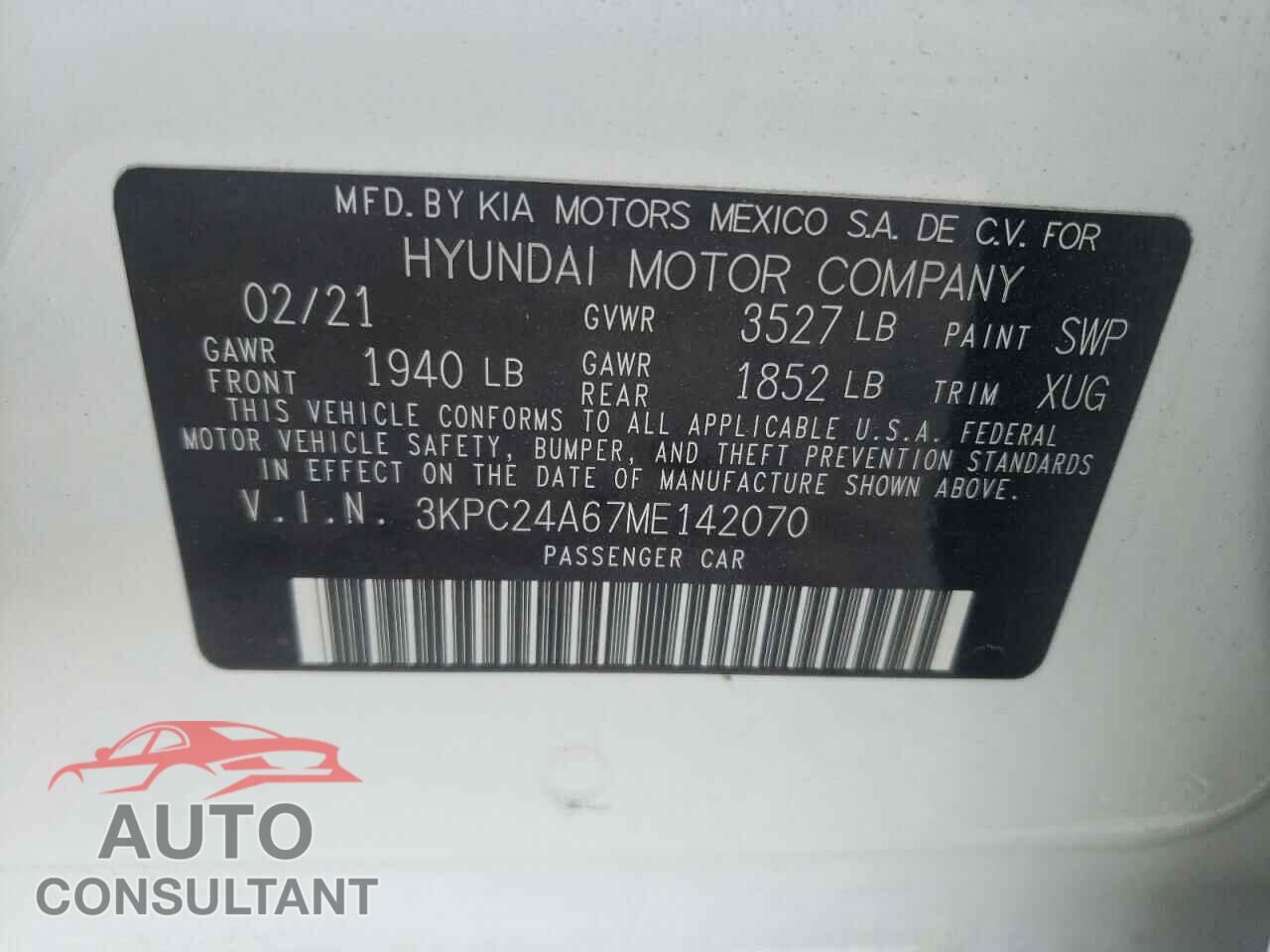 HYUNDAI ACCENT 2021 - 3KPC24A67ME142070