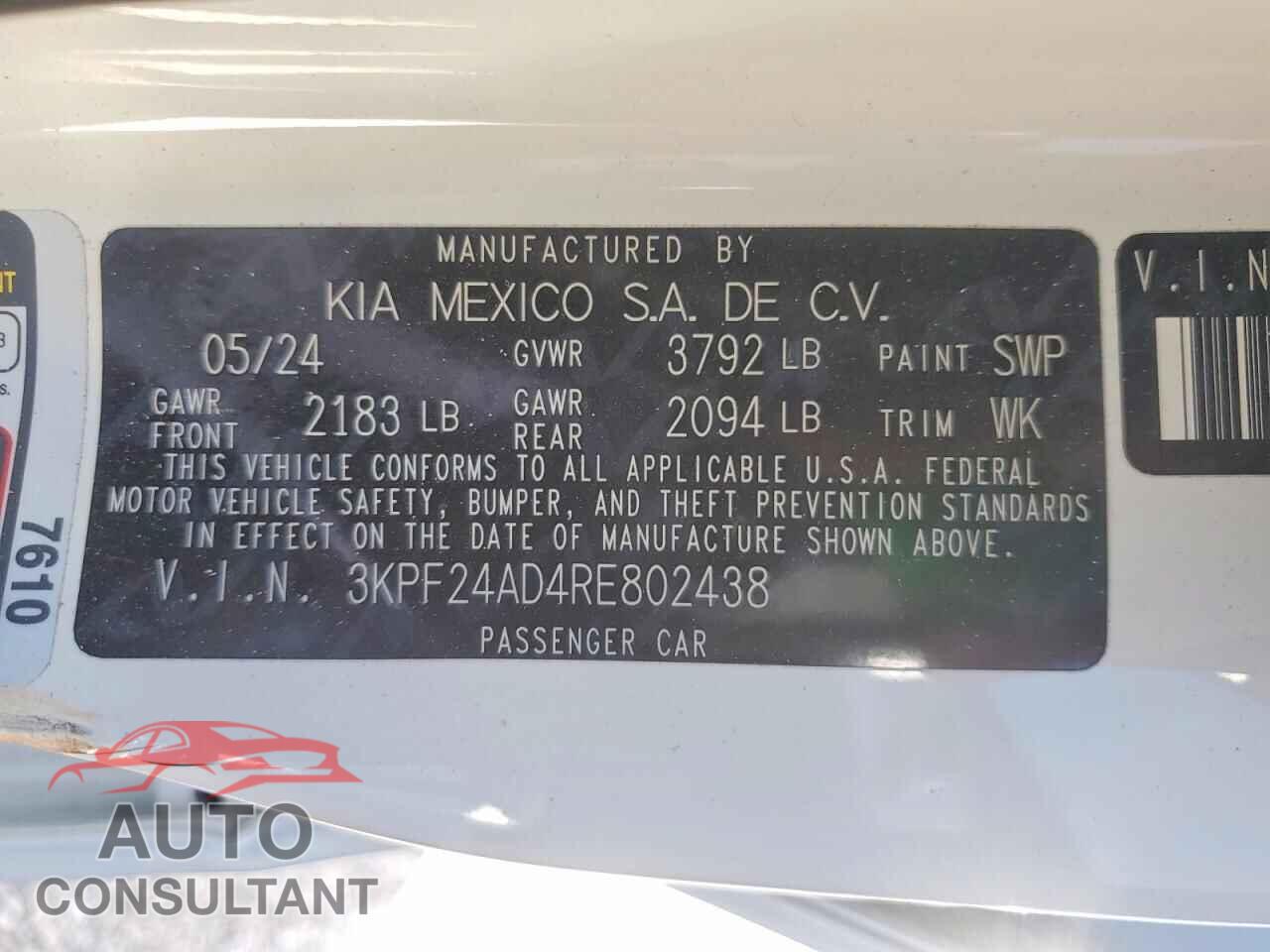 KIA FORTE 2024 - 3KPF24AD4RE802438