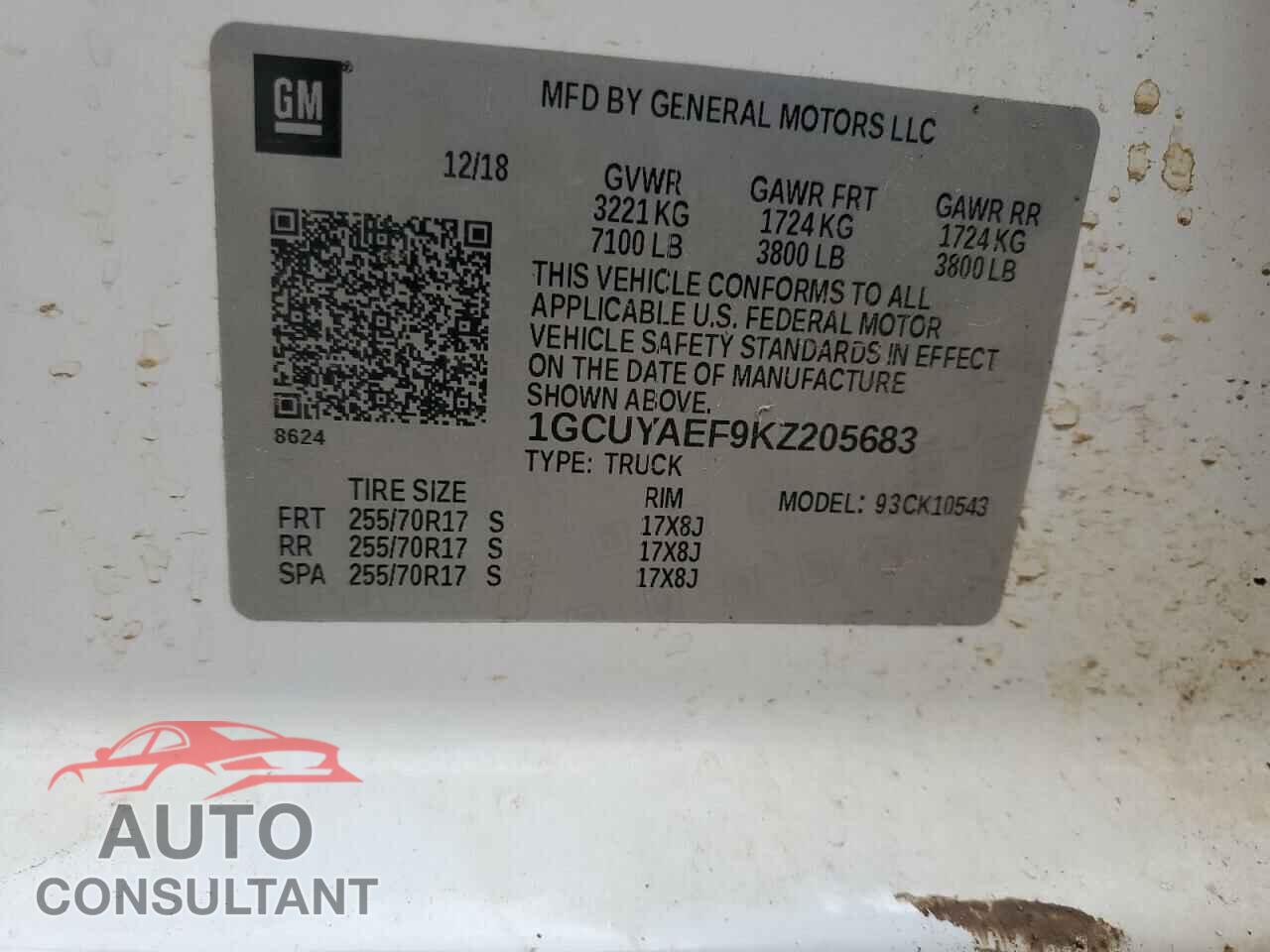 CHEVROLET SILVERADO 2019 - 1GCUYAEF9KZ205683