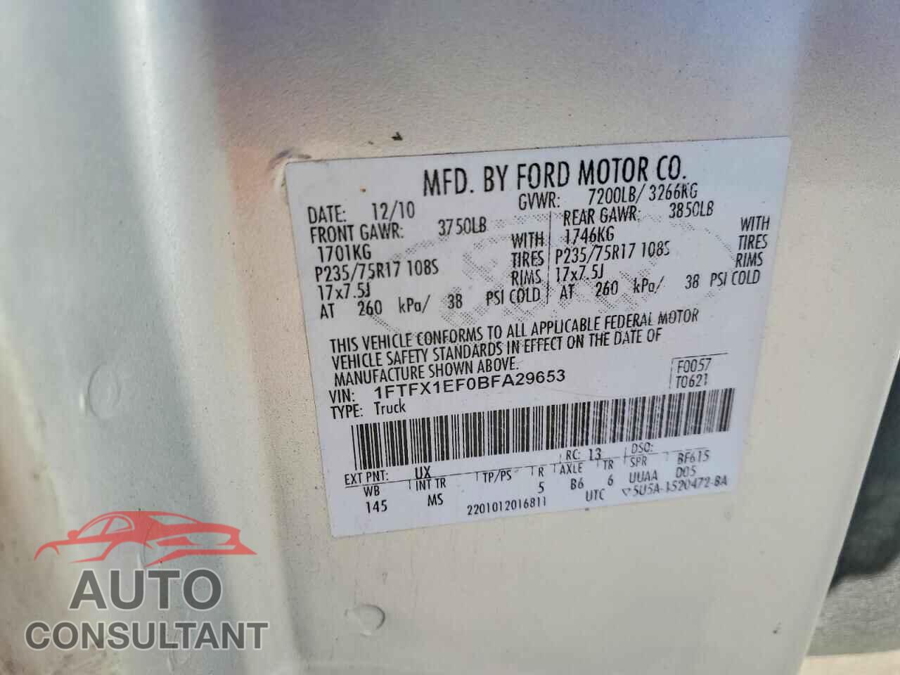 FORD F150 2011 - 1FTFX1EF0BFA29653