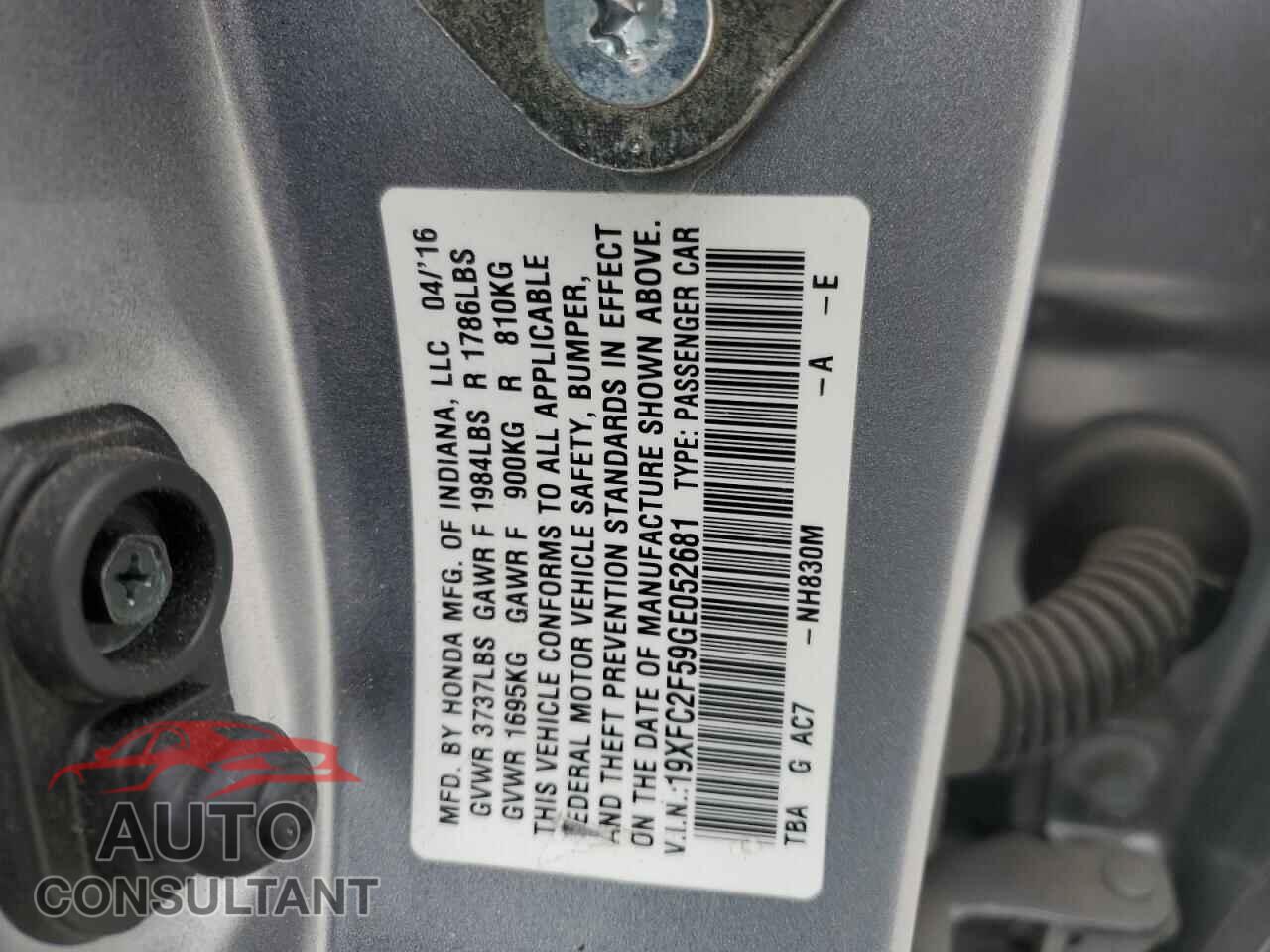 HONDA CIVIC 2016 - 19XFC2F59GE052681